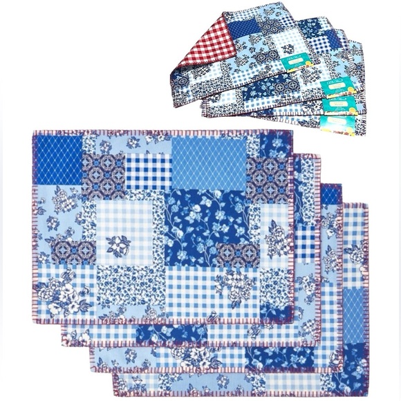 The Pioneer Woman Other - Pioneer Woman Heritage Patchwork Cotton Placemat Reversible Plaid Red White Blue
